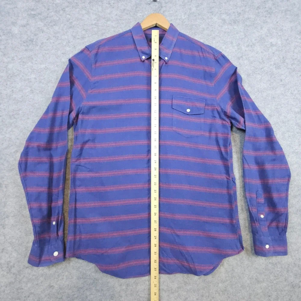 J Crew Men's Dark Blue & Red Striped Shirt Size XLT‎ Button Down Preppy Colorful